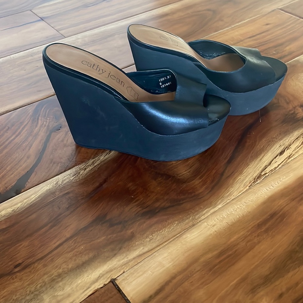 Black leather platforms